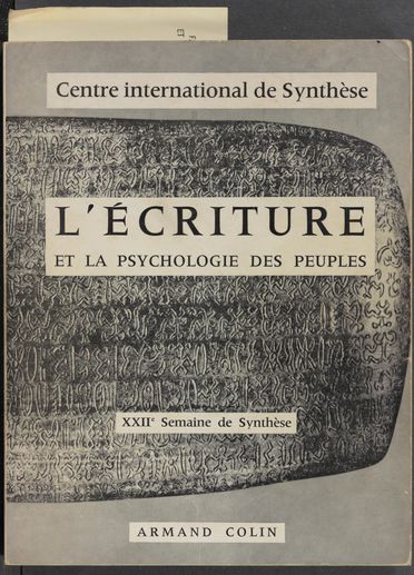 Cover of L&rsquo;Ecriture et la psychologie des peuples: actes de colloque