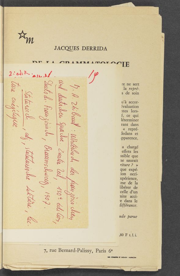 Page text (OCR generated): JAccmEs DERRIDA
hr! 1" A nn Ann’lﬂ Amnt nnIE
2 ‘19).) R ‘An. .L/ . //
[‘6 ne SCI‘t
“7
07 7mm
7”“? W M? W0 W 7“”
f 7
I
/?/>m,.
7,
792
7W ‘7”
0.5 k
n
([7
2")
‘ 505/ /7vm3mmmy
.729
.7
/
,40
“97M?
la repré-,
s de soin
u’é accor-
évaluation
ates lor-s—
é, Ce ’qui_
léterminer
rant dans
<< repré-
:ledans et
Lpparence,
a 'chargé
effets les '
ssible que
me saurait
riture P L»
que expé—
:ion occi-
xpérience,
ime de la'
libérer de-
celle d’un
nite acci-
'e dans le
iiffémnce. -
ude parue
,80 F til. i.
7, rue Bernard-Palissy, Paris 6e
W. CM!“ IT JUGAIN ' WON