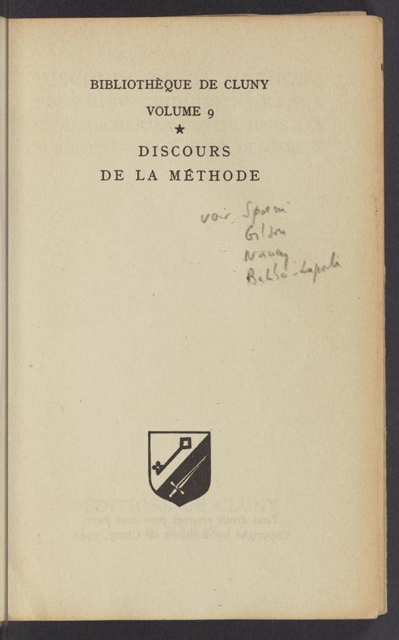 Page text (OCR generated): V. Y
L
C
E 9
mm
U
x mm
HV,
T
O
I
L
B
I
B
.DISCOURS
DE LA METHODE