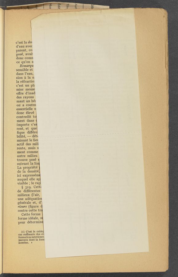 Page text (OCR generated): 1
l
E
c’est la dea
d’eau avec
parent, co:
pose, avai1
done comn
ce qu’on a
Remarqu
> sensible et
dans l’eau,
sion in 1a m
13. réfractio:
c’est 1111 ph
mier mome:
oﬁre d’inad
des rayOns l
mant un he]
on’ a coutui
essentielle si
done élevé a
contredit t
ment dans
importe c’e
rent, et que
ﬁque diﬁére
‘bilité, —-—- dét,
minant le lien
aetif des mili
rente, mais s
ment comme
autre milieu "
trouve posé e
sqivant la lim
La pmpriété 1
de la densité,
ici expressém
auquel elle a
visible ; 1e rap
§ 319. Cettl
de diﬁérentes
milieux (1’ air,
une adequatioi
générale et, (1’
rieure (ﬁgure 6
rentre cette tre
Cette forme
fo'rme idéale, 51
pour determine
(I) C’est 1e cubiq
cas suﬁisante des cr
formation intérieure
parents dont 1a forni
nomene. »