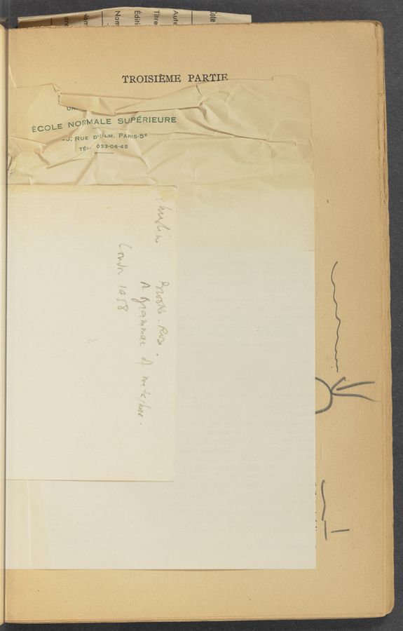 Page text (OCR generated): ; 3
"~ r‘deMw‘C girl’mnﬂmqfa'li“ -...,o—‘ r.,’,..4ﬁ:“:’m_.u.-,w any a
TROISIEME PARTIE
If
UN-W
, 5x.“ r,_,,r , T.- «W K
_ 3’ ~ 1
3-32:,
OLE NORM/ALE, suPERIEURE
1EEC /—~~ -_
'J’RUE D’ULM. PARIS-5F- W,
TEL‘ 033-06-45
J
...., '< ,
\ ”’M‘<' ‘
‘nﬁmu
~>...4— A-._—' 4.37