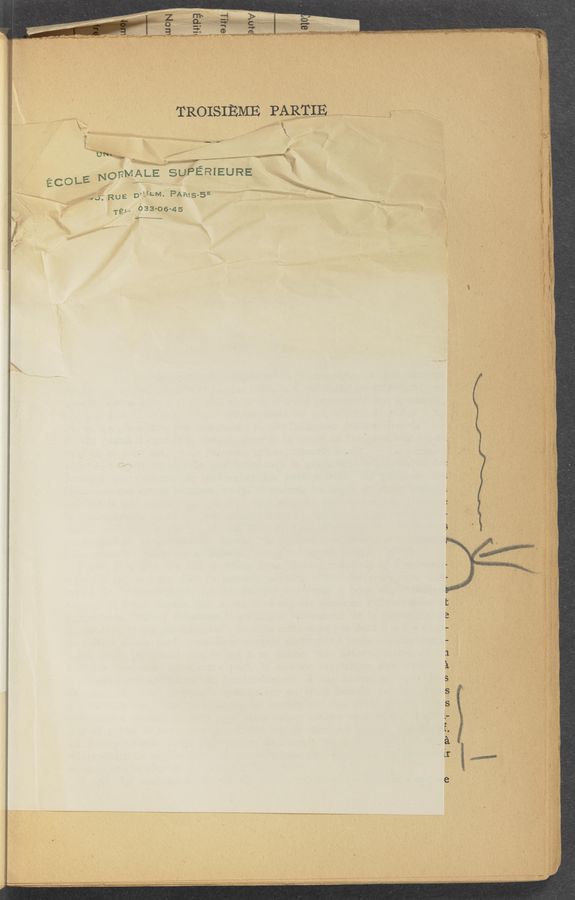 Page text (OCR generated): ‘ E
-«<~<w—-\..-r—.-.~ a. u... .< .“
l"'|'|~
‘5 9, w
,3t&amp;‘-.:,~gr~g
IdM)‘Cﬂfmﬂ,‘d¢”j ;«;« 7__'1R>;’“§wn%(
R
-w- M, .. ,
~ M
-+.-r * 23'
, COLE NORMALE ' SUPERIEURE
E x.»
4a; RUE D’ir‘l—M. PAR‘s_SE
TéL- 033-06-45
1'11""? a,» ‘..';
w'p
mmw
R' m, 7""
5.
\
