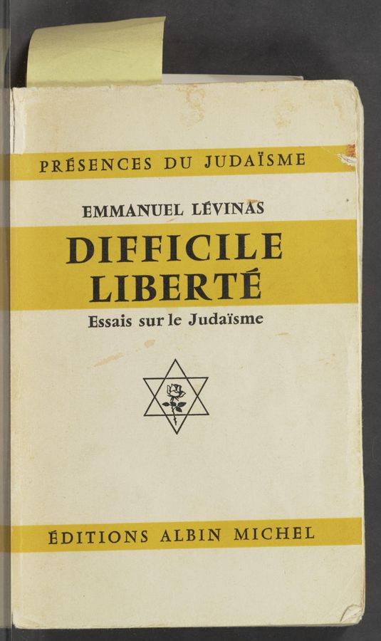 Page text (OCR generated): PRESENCES DU JUDA’I'SME
EMMANUEL LEVINAS
DIEFICIQE
LIBERTE ‘ *
Essais sur le Judaisme
/\
XﬁX
\‘/ .
EDITIONS ALBIN MICHEL